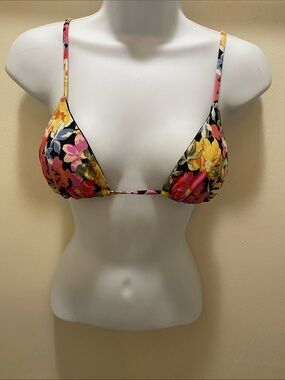 Billabong Floral Triangle Bikini Top in Black, Yellow, Pink